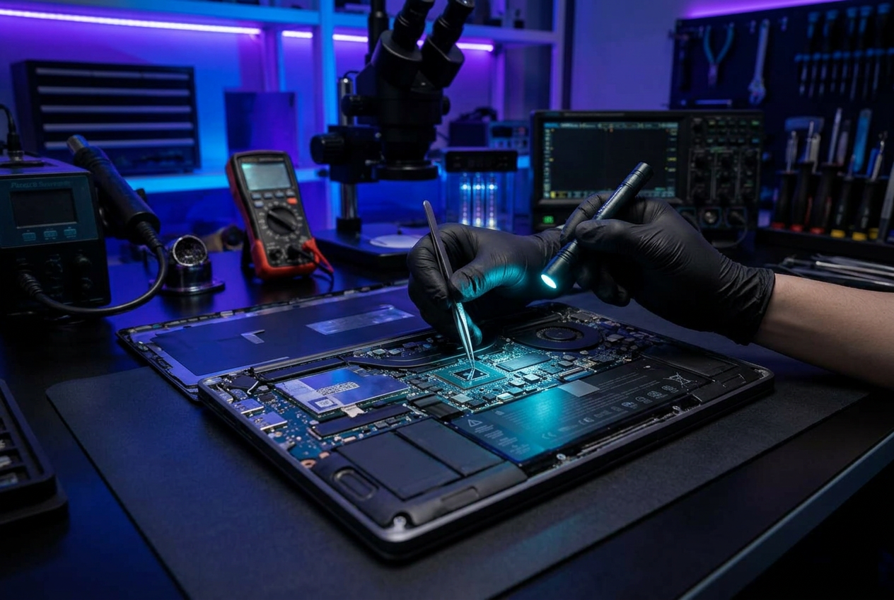 Bancada específica para reparo de notebooks