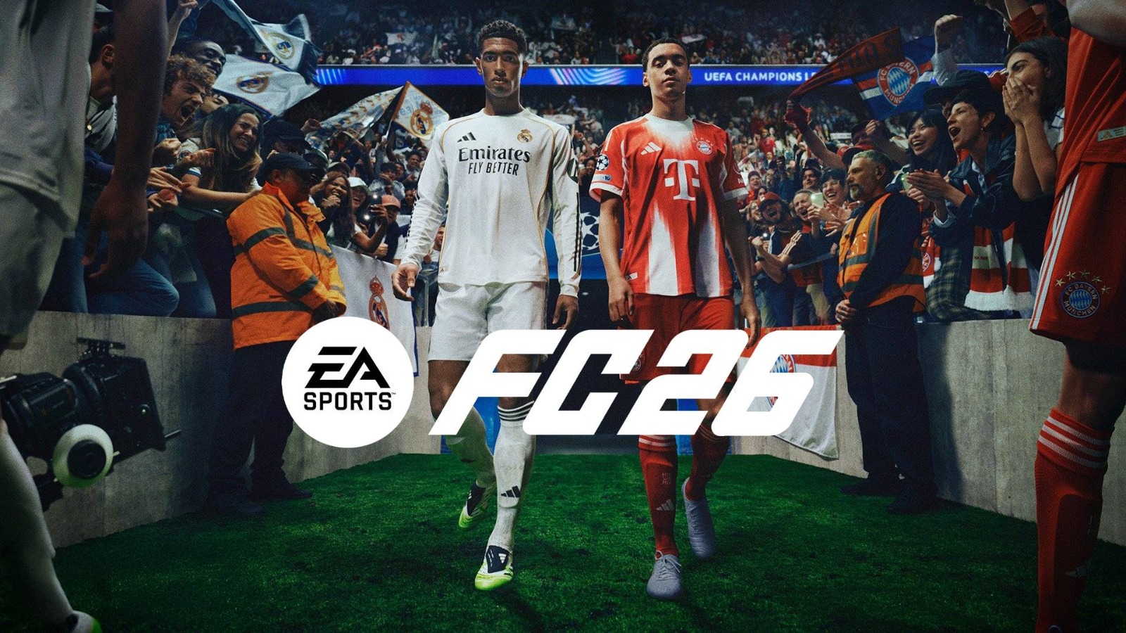 Arte de EA Sports FC com jogadores em ação no gramado