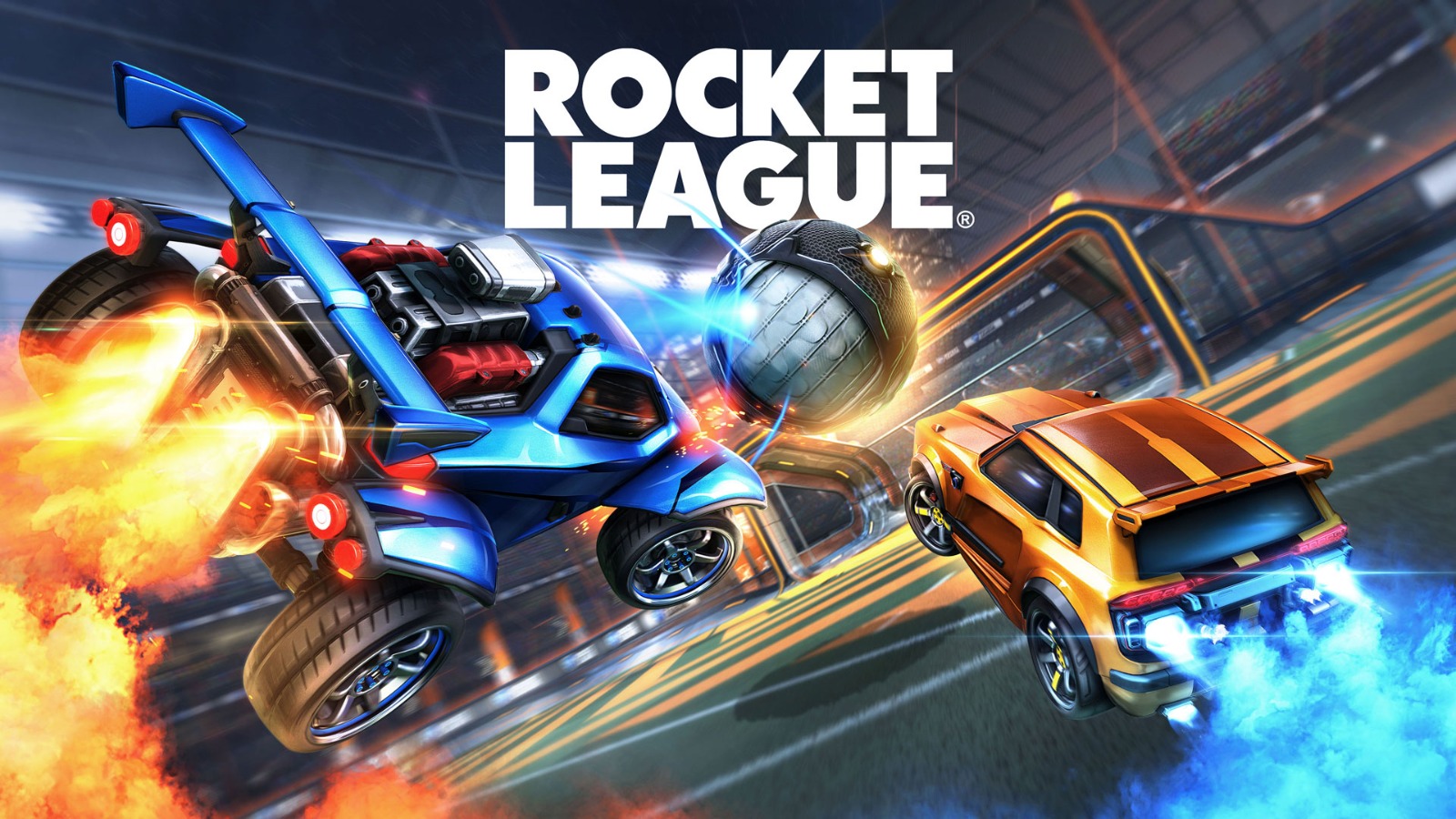 Arte de Rocket League com carros em partida acrobática