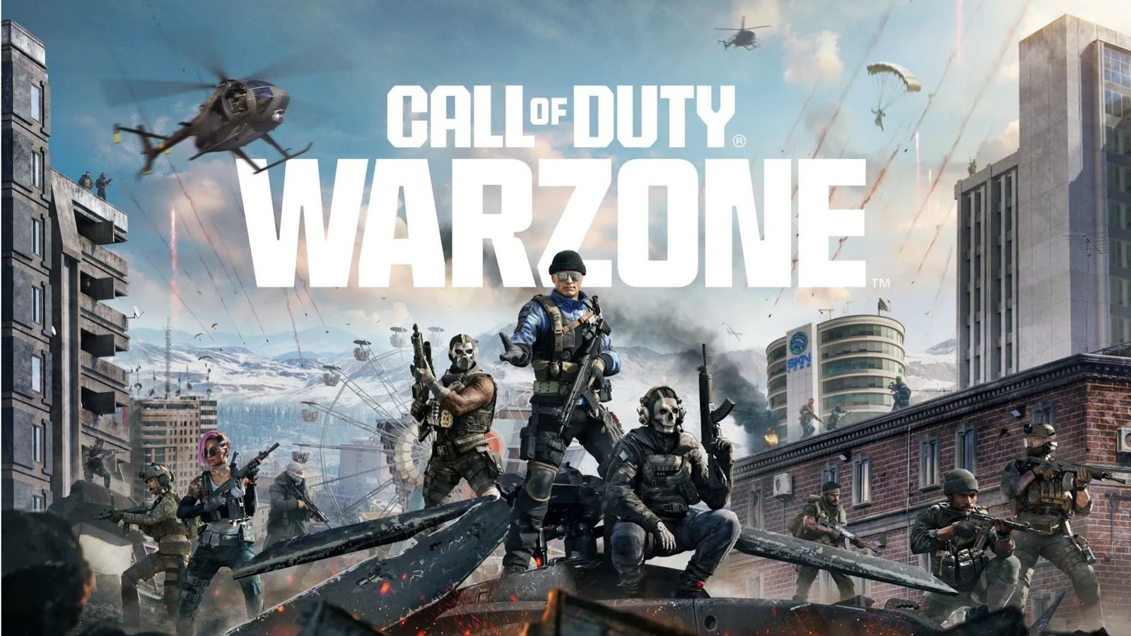 Arte de Call of Duty Warzone com soldados em battle royale